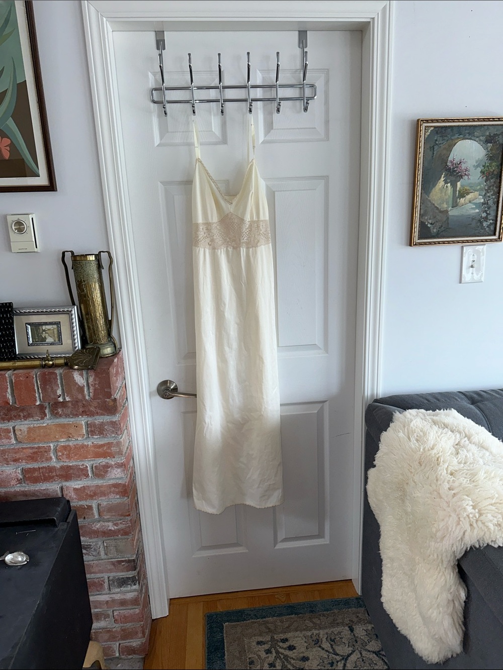 Vintage Cream Lace-Trim Slip / Nightgown